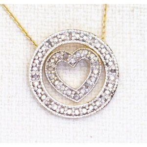 Vintage Sterling Silver Lady Heart Diamond Circle Necklace 18 Inch - AB1